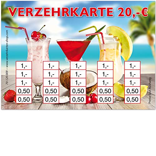 250 Verzehrkarten DIN A7, Gesamtwert 20 Euro, praktische Alternative zu Wertmarken, für Vereine, Gastronomie etc, einfaches bargeldloses Bezahlen von www.verzehrkarten-shop.com