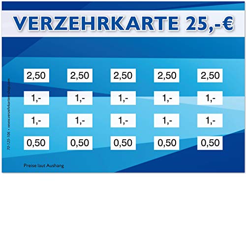 250 Verzehrkarten DIN A7, Gesamtwert 25 Euro, praktische Alternative zu Wertmarken, für Vereine, Gastronomie etc, einfaches bargeldloses Bezahlen von www.verzehrkarten-shop.com