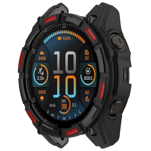 xhKJO Hülle Kompatibel mit Garmin Tactix 8 51mm Solar Case, Schutzhülle Clear Silikon Ultradünne Kratzfest Transparent TPU Case Abdeckung Cover Tasche für Garmin Tactix 8 51mm Solar (schwarz rot) von xhKJO