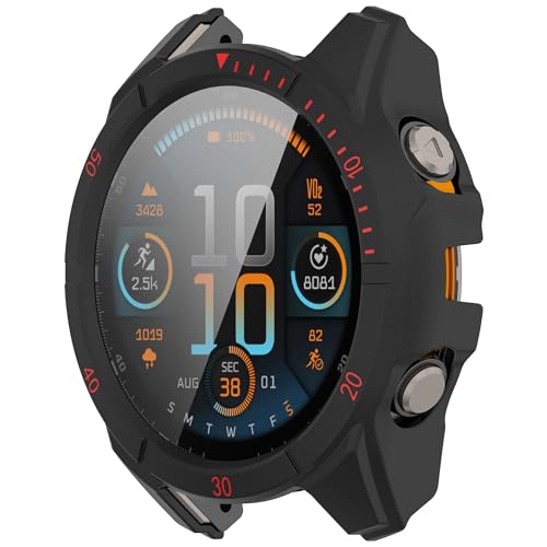 xhKJO Hülle für Garmin Tactix 8 47mm Amoled Case, Schutzhülle Clear Silikon Ultradünne Kratzfest Transparent Plating TPU Case Abdeckung Cover Tasche für Garmin Tactix 8 47mm Amoled (schwarz rot) von xhKJO
