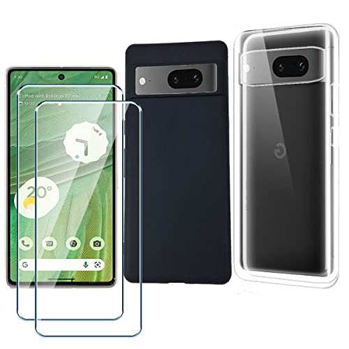 xiangyun Handyhülle für Google Pixel 7 5G Hülle 1* Transparent +1* Schwarz + 2 X Gehärtetem Glas Filmschutz Schutzfolien - Silikon Soft Fall TPU Leichte Protection Case Cover (6.3") von xiangyun