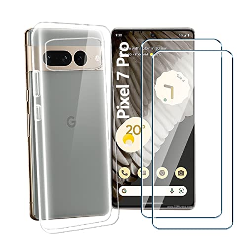 xiangyun Handyhülle für Google Pixel 7 Pro 5G Hülle + 2 X Gehärtetem Glas Filmschutz Schutzfolien - Silikon Soft Transparent Fall TPU Leichte Protection Case Cover (6.7", Clear) von xiangyun