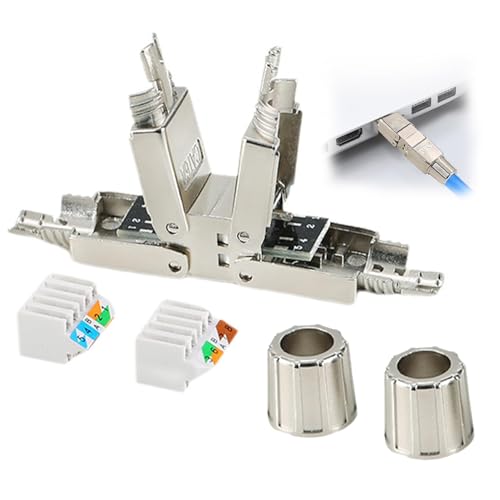 xianshi Netzwerkstecker,Cat7 Werkzeuglos,50u Vergoldet RJ45 Stecker Werkzeuglos POE für Cat7 Cat6A Verlegekabel Lan Stecker Cat 7 10 Gbit/s 600 MHz Geschirmt Wiederverwendbar Crimpstecker(Silbrig) von xianshi