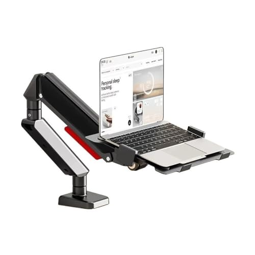 Monitorarm Laptop-Halterung mit Verstellbarer Ablage for 10–17-Zoll-Notebooks, vollbeweglicher Gasfeder-Montagearm for 17–32-Zoll-Monitore (innerhalb von 4,4–22,0 lbs), C-Klemme und Tüllenfuß(Black) von xiaowenqin916