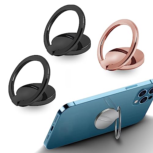 3 Stück Handy Ring, 360° Drehung Smartphone Ring für Magnetische, Ultradünner Ring Ständer für alle Smartphones (2 Schwarz+Roségold) von xiaoxianxian