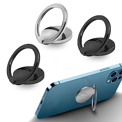 3 Stück Handy Ring, 360° Drehung Smartphone Ring für Magnetische, Ultradünner Ring Ständer für alle Smartphones (2 Schwarz+Silber) von xiaoxianxian