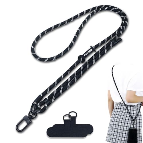 xiaoxiaozhijia Handyband zum Umhängen,Handykette Universal,Lanyard AbnehmbarHandy,Schlüsselband für Alle Smartphones Hüllen (Schwarzer Weißer Köper) von xiaoxiaozhijia
