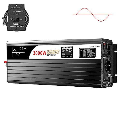 3000W wechselrichter 48V auf 230v Reiner Sinus LCD mit Fernbedienung & Doppel-Digitalanzeige DC zu AC 230V 50Hz (DC48V (Bereich 40V-60V) 3000W) von xijia