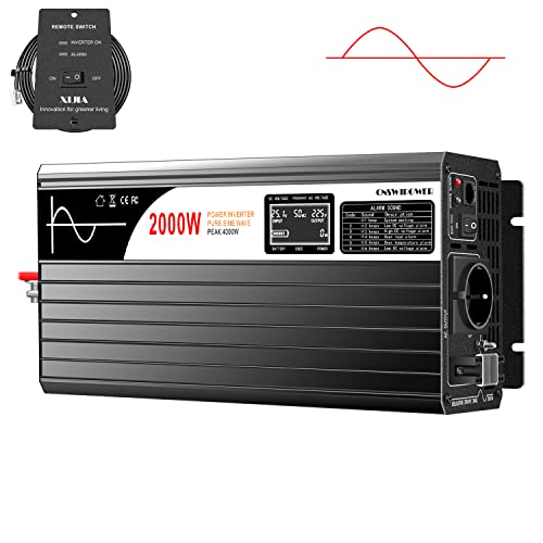 XIJIA LCD-display xijia Wechselrichter 24V reine Sinuswelle zu AC 230V 50Hz LCD-Anzeige Solarenergiekonverter für Heimauto ( (DC 24V (Bereich 20V-30V) 2000W) von xijia