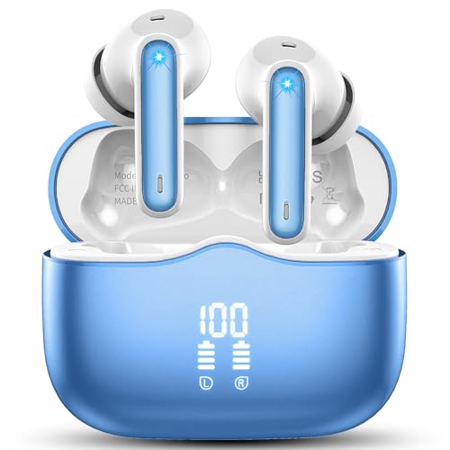 Bluetooth Kopfhörer, 2025 In Ear Kopfhörer Kabellos Bluetooth 5.4 mit 4 ENC Noise Cancelling Mic, 40Std Kabellose Kopfhörer IP7 Wasserdicht, Comfort Fit LED-Anzeige, Ohrhörer für Arbeit Sport Blau von xinwld