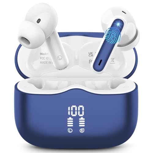 Bluetooth Kopfhörer, Kopfhörer Kabellos Bluetooth 5.3 In Ear Kopfhörer mit 4 ENC Mic, Kabellose Kopfhörer Tiefer Bass 40H Wireless Earbuds Noise Cancelling, IP7 Wasserdicht, LED-Anzeige, Preußischblau von xinwld