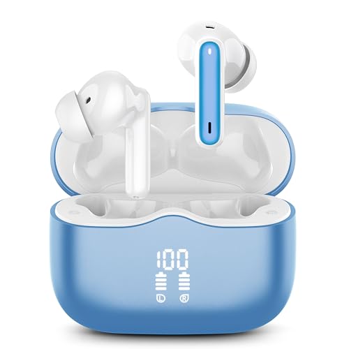 Bluetooth Kopfhörer, Kopfhörer Kabellos Bluetooth 5.3 In Ear Kopfhörer mit 4 ENC Noise Cancelling Mic, Kabellose Kopfhörer Tiefer Bass Wireless Earbuds 40Std, IP7 Wasserdicht Ohrhörer, Hellblau von xinwld