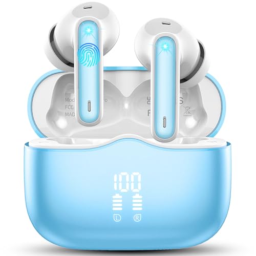Bluetooth Kopfhörer, Kopfhörer Kabellos Bluetooth 5.3 In Ear Kopfhörer mit 4 ENC Noise Cancelling Mic, Kabellose Kopfhörer Tiefer Bass Wireless Earbuds 40Std, IP7 Wasserdicht Ohrhörer, Hellblau Bluetooth Kopfhörer, Kopfhörer Kabellos Bluetooth 5.3 In Ear Kopfhörer mit 4 ENC Noise Cancelling Mic, Kabellose Kopfhörer Tiefer Bass Wireless Earbuds 40Std, IP7 Wasserdicht Ohrhörer, Hellblau von xinwld