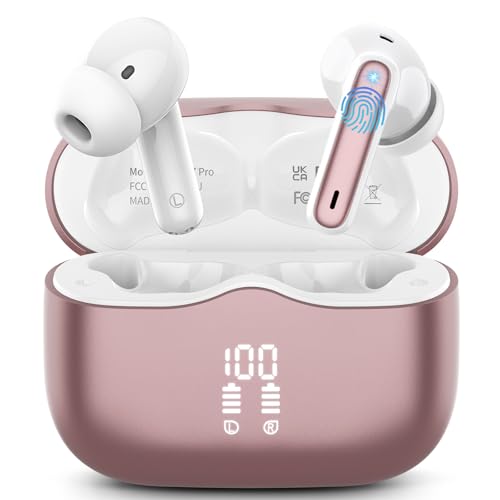 Bluetooth Kopfhörer, Kopfhörer Kabellos Bluetooth 5.4 In Ear Kopfhörer mit 4 ENC Noise Cancelling Mic, Kabellose Kopfhörer Tiefer Bass Wireless Earbuds 40Std, IP7 Wasserdicht Ohrhörer, Roségold von xinwld