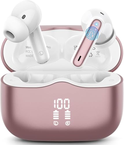 Bluetooth Kopfhörer, 2025 In Ear Kopfhörer Kabellos Bluetooth 5.4 Tiefer Bass mit 4 ENC Noise Cancelling Mic, 40Std Kabellose Kopfhörer Hi-Fi Stereo IP7 Wasserdicht Ohrhörer USB-C LED-Anzeige Roségold von xinwld