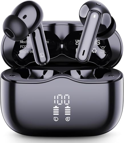 Bluetooth Kopfhörer, 2025 In Ear Kopfhörer Kabellos Bluetooth 5.4 Tiefer Bass mit 4 ENC Noise Cancelling Mic, 40Std Kabellose Kopfhörer Hi-Fi Stereo IP7 Wasserdicht Ohrhörer USB-C LED-Anzeige Schwarz von xinwld
