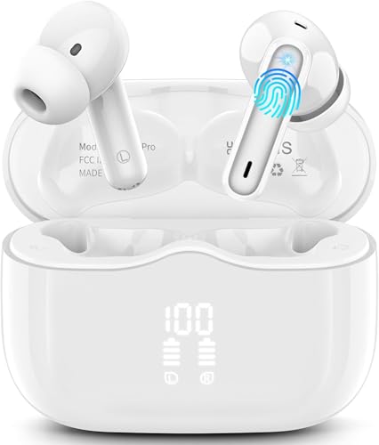 xinwld Bluetooth Kopfhörer, Kopfhörer Kabellos Bluetooth 5.4 In Ear Kopfhörer mit 4 ENC Noise Cancelling Mic, Kabellose Kopfhörer Tiefer Bass Wireless Earbuds 40Std, IP7 Wasserdicht Ohrhörer, Weiß von xinwld