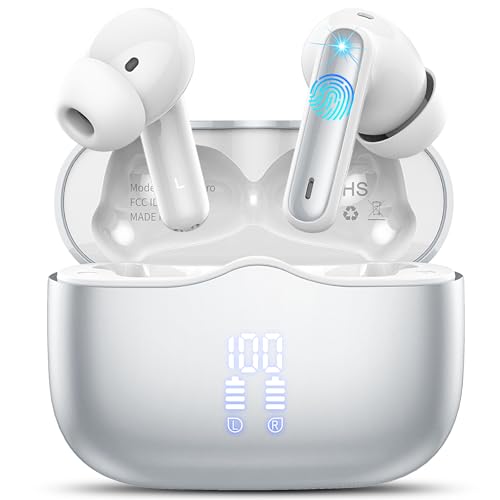 xinwld Bluetooth Kopfhörer, Kopfhörer Kabellos Bluetooth 5.3 In Ear Kopfhörer mit 4 ENC Noise Cancelling Mic, Kabellose Kopfhörer Tiefer Bass Wireless Earbuds 40Std, IP7 Wasserdicht Ohrhörer, Silber von xinwld