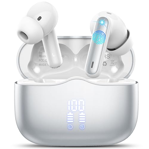 Bluetooth Kopfhörer, Kopfhörer Kabellos Bluetooth 5.3 In Ear Kopfhörer mit 4 ENC Noise Cancelling Mic, Kabellose Kopfhörer Tiefer Bass Wireless Earbuds 40Std, IP7 Wasserdicht Ohrhörer, SilberGrau von xinwld