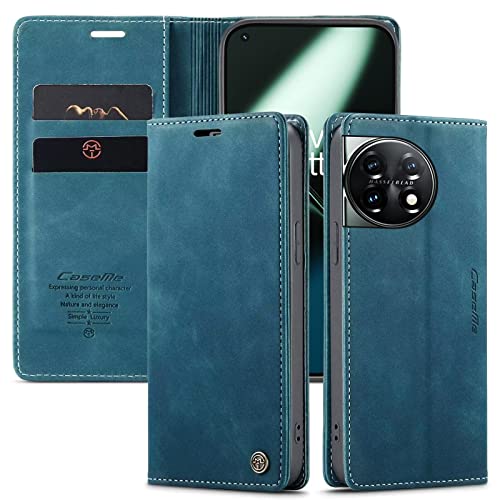 XINYUNEW Hülle für OnePlus 11 6.7" Hülle,PU Leder Flip Tasche Klappbar Magnet Wallet Lederhülle, Silikon Bumper Klapphülle Case mit Kartenfäch für OnePlus 11 6.7", Bleu von xinyunew