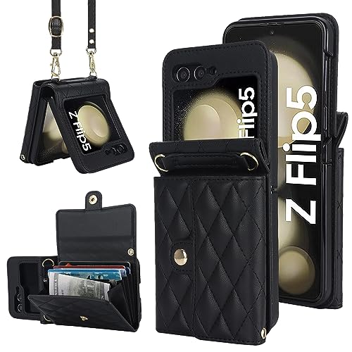 xinyunew Case Schutzhülle für Samsung Galaxy Z Flip5/ Z Flip 5 Hülle Galaxy Z Flip5 Handytasche zum Umhängen Universal Handy Kleine Umhängetasche Damen mit Handykette für Galaxy Z Flip 5 Schwarz von xinyunew