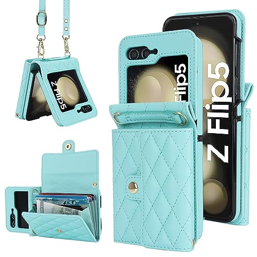 xinyunew Case Schutzhülle für Samsung Galaxy Z Flip5/ Z Flip 5 Hülle Galaxy Z Flip5 Handytasche zum Umhängen Universal Handy Kleine Umhängetasche Damen mit Handykette für Galaxy Z Flip 5 Blau von xinyunew