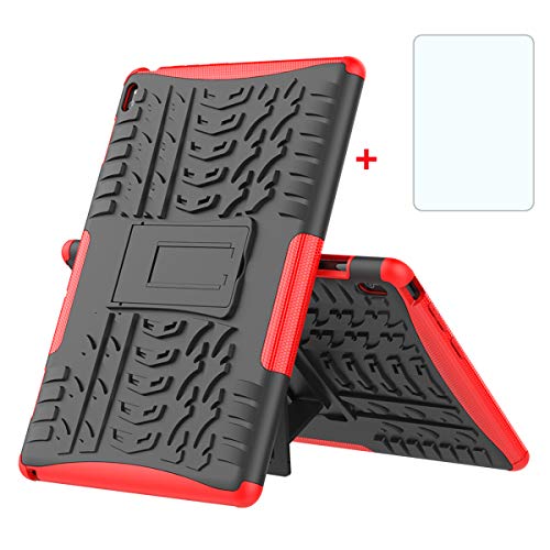 xinyunew Handyhülle Lenovo TAB E10（TB-X104F Tablet-PC 10.1" Hülle,Case 360 Grad Ganzkörper Schutzhülle+ Schutzfolie Schützend Handys Schut zhülle Tasche Cover Skin mit Ständer Rot von xinyunew