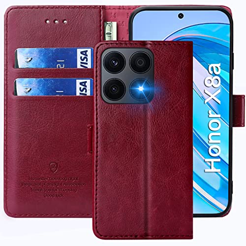 xinyunew Handyhülle für Honor X8a 6.7" Hülle,Hülle Handyhülle Phone Leder Flip Case Ständer PU Brieftasche Schutzhülle für Honor X8a 6.7",Rot von xinyunew