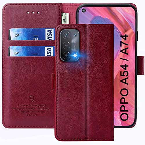 xinyunew Handyhülle für Oppo A54 5G/Oppo A74 5G/Oppo A93 5G Hülle,Hülle Handyhülle Phone Leder Flip Case Ständer PU Brieftasche Schutzhülle für Oppo A54 5G/Oppo A74 5G/Oppo A93 5G,Rot von xinyunew