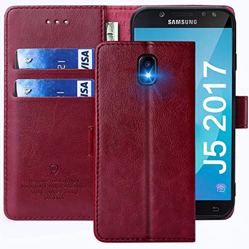 xinyunew Handyhülle für Samsung Galaxy J5 2017 Hülle,Hülle Handyhülle Phone Leder Flip Case Ständer PU Brieftasche Schutzhülle für Samsung Galaxy J5 2017,Rot von xinyunew
