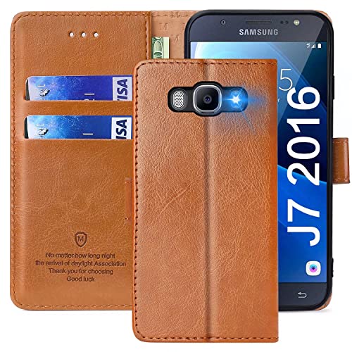 xinyunew Handyhülle für Samsung Galaxy J7 2016 Hülle,Hülle Handyhülle Phone Leder Flip Case Ständer PU Brieftasche Schutzhülle für Samsung Galaxy J7 2016,Braun von xinyunew