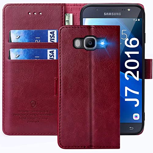 xinyunew Handyhülle für Samsung Galaxy J7 2016 Hülle,Hülle Handyhülle Phone Leder Flip Case Ständer PU Brieftasche Schutzhülle für Samsung Galaxy J7 2016,Rot von xinyunew