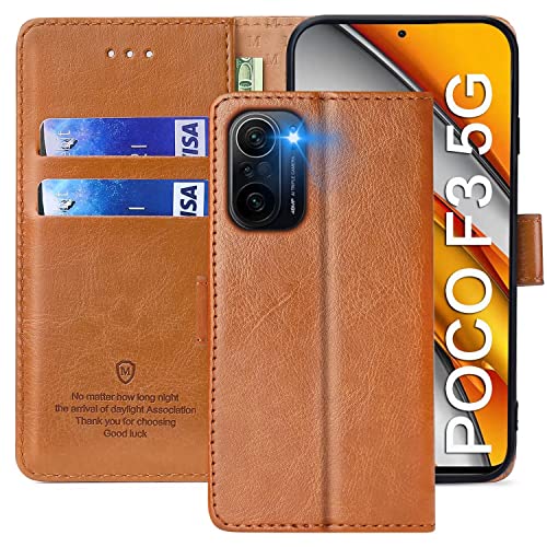 xinyunew Handyhülle für Xiaomi Poco F3 5G / Xiaomi Mi 11i 5G Hülle,Hülle Handyhülle Phone Leder Flip Case Ständer PU Brieftasche Schutzhülle für Xiaomi Poco F3 5G / Xiaomi Mi 11i 5G,Braun von xinyunew