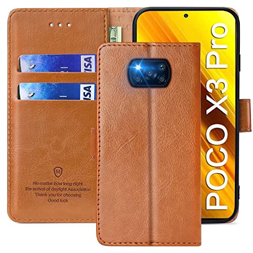 xinyunew Handyhülle für Xiaomi Poco X3 NFC/Poco X3 Pro Hülle,Hülle Handyhülle Phone Leder Flip Case Ständer PU Brieftasche Schutzhülle für Xiaomi Poco X3 NFC/Poco X3 Pro,Braun von xinyunew
