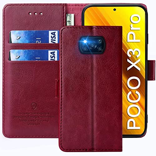 xinyunew Handyhülle für Xiaomi Poco X3 NFC/Poco X3 Pro Hülle,Hülle Handyhülle Phone Leder Flip Case Ständer PU Brieftasche Schutzhülle für Xiaomi Poco X3 NFC/Poco X3 Pro,Rot von xinyunew