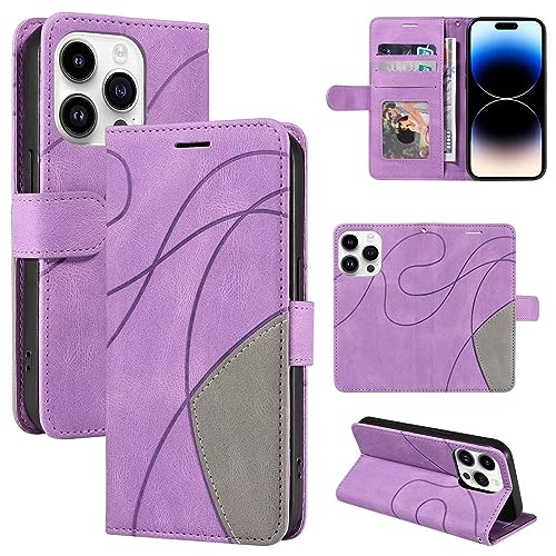 xinyunew Hülle für Honor Magic5 Pro Hülle,PU Leder Flip Tasche Klappbar Magnet Wallet Lederhülle, Silikon Bumper Klapphülle Case mit Kartenfäch für Honor Magic5 Pro Lila von xinyunew