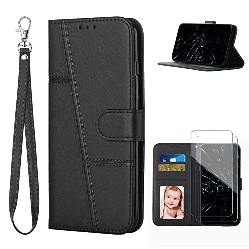 xinyunew Kompatibel mit Samsung Galaxy S24 2 Stück Panzer Schutz Glas Hülle, Handyhülle Leder Klappbar Schutzhülle Tasche Wallet Cover Flip Case für Samsung Galaxy S24 Klapphülle (Schwarz) von xinyunew