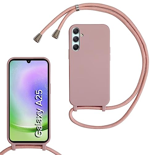 xinyunew Silikon Handykette für Samsung Galaxy A25 5G Hülle mit Band,Verstellbarer Halskette Handyhülle,Necklace Hülle mit Band, Handyhülle für zum Umhängen,Case mit Schnur,Hell Pink von xinyunew