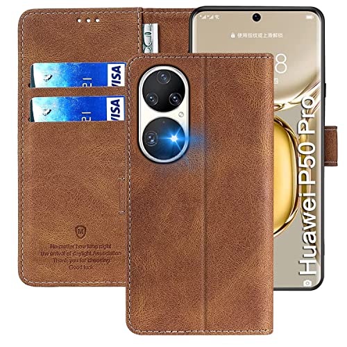 xinyunew Wallet Serie Handyhülle für Huawei P50 PRO Hülle Leder Flip Case Cover Schutzhülle für Huawei P50 PRO Tasche, Braun von xinyunew