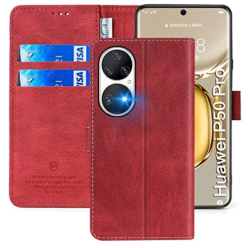 xinyunew Wallet Serie Handyhülle für Huawei P50 PRO Hülle Leder Flip Case Cover Schutzhülle für Huawei P50 PRO Tasche, Rot von xinyunew