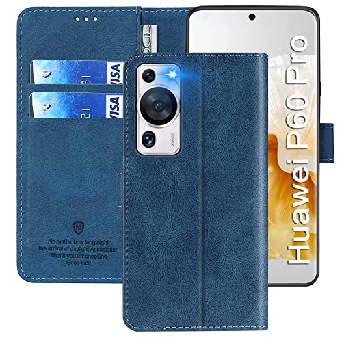 xinyunew Wallet Serie Handyhülle für Huawei P60 Pro 6.67" Hülle Leder Flip Case Cover Schutzhülle für Huawei P60 Pro 6.67" Tasche, Blau von xinyunew