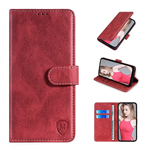 xinyunew Wallet Serie Handyhülle für Motorola Moto E13 6.5" Hülle Leder Flip Case Cover Schutzhülle für Motorola Moto E13 6.5" Tasche Schutzhülle Klapphülle, Rot von xinyunew