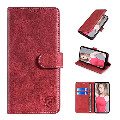 xinyunew Wallet Serie Handyhülle für Motorola Moto E40 Hülle Leder Flip Case Cover Schutzhülle für Motorola Moto E40 Tasche, Rot von xinyunew