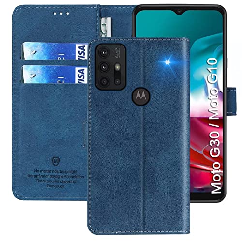 xinyunew Wallet Serie Handyhülle für Motorola Moto G30 / Moto G10 Hülle Leder Flip Case Cover Schutzhülle für Motorola Moto G30 / Moto G10 Tasche, Blau von xinyunew