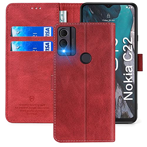xinyunew Wallet Serie Handyhülle für Nokia C22 6.5" Hülle Leder Flip Case Cover Schutzhülle für Nokia C22 6.5" Tasche Schutzhülle Klapphülle, Rot von xinyunew