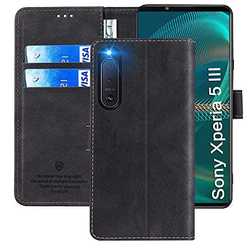 xinyunew Wallet Serie Handyhülle für Sony Xperia 5 III Hülle Leder Flip Case Cover Schutzhülle für Sony Xperia 5 III Tasche, Schwarz von xinyunew