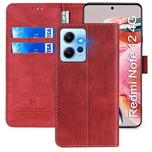 xinyunew Wallet Serie Handyhülle für Xiaomi Redmi Note 12 4G Hülle Leder Flip Case Cover Schutzhülle für Xiaomi Redmi Note 12 4G Tasche, Rot von xinyunew