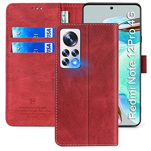 xinyunew Wallet Serie Handyhülle für Xiaomi Redmi Note 12 Pro 4G 6.67" Hülle Leder Flip Case Cover Schutzhülle für Xiaomi Redmi Note 12 Pro 4G 6.67" Tasche, Rot von xinyunew