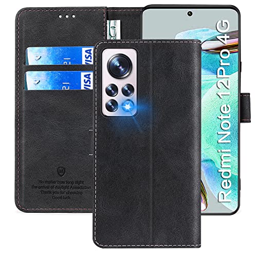 xinyunew Wallet Serie Handyhülle für Xiaomi Redmi Note 12 Pro 4G 6.67" Hülle Leder Flip Case Cover Schutzhülle für Xiaomi Redmi Note 12 Pro 4G 6.67" Tasche, Schwarz von xinyunew