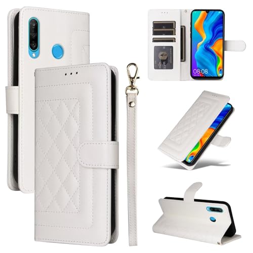 xinyunew Wallet Smartphone Case für Huawei P30 lite, Handy-Hülle Stoßfest, Klapphülle [3 Kartenfächer] [Magnet Verschluss] Standfunktion Flip Case, White von xinyunew